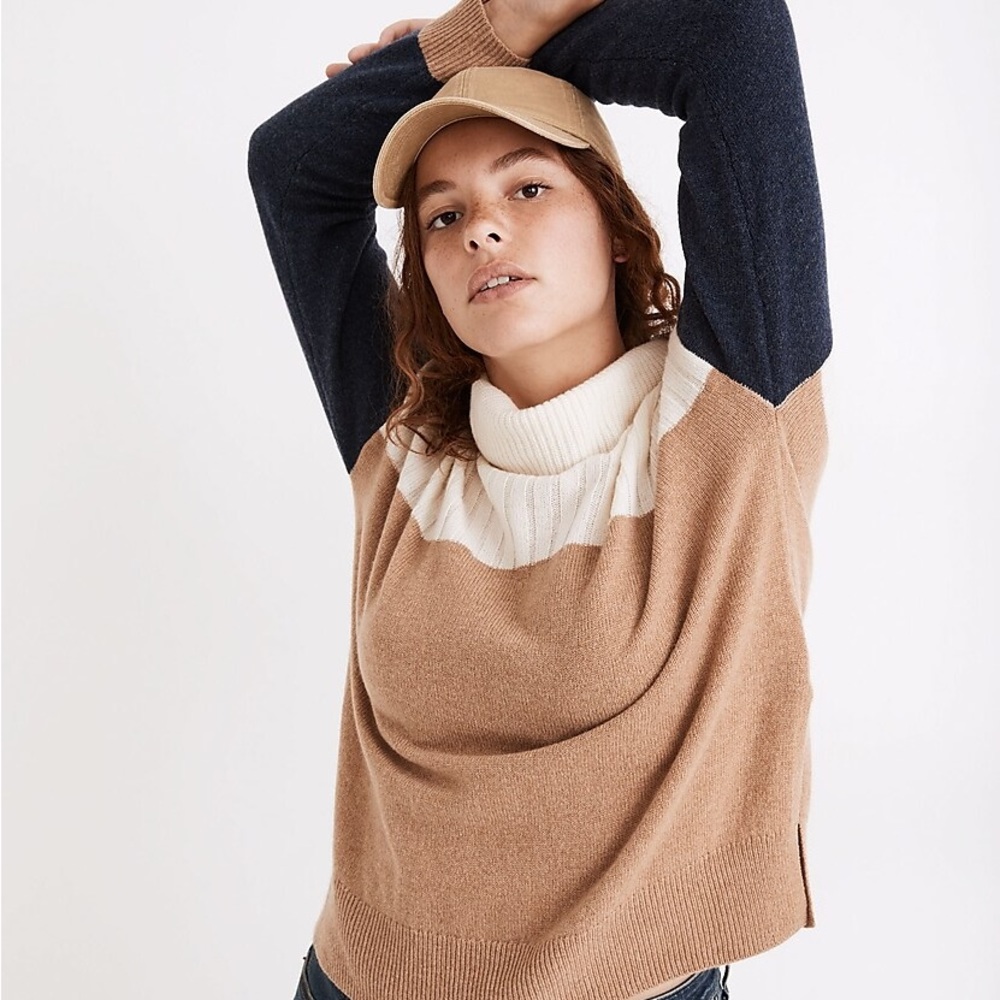 Madewell Hickory Colorblock Turtleneck Wool Sweater